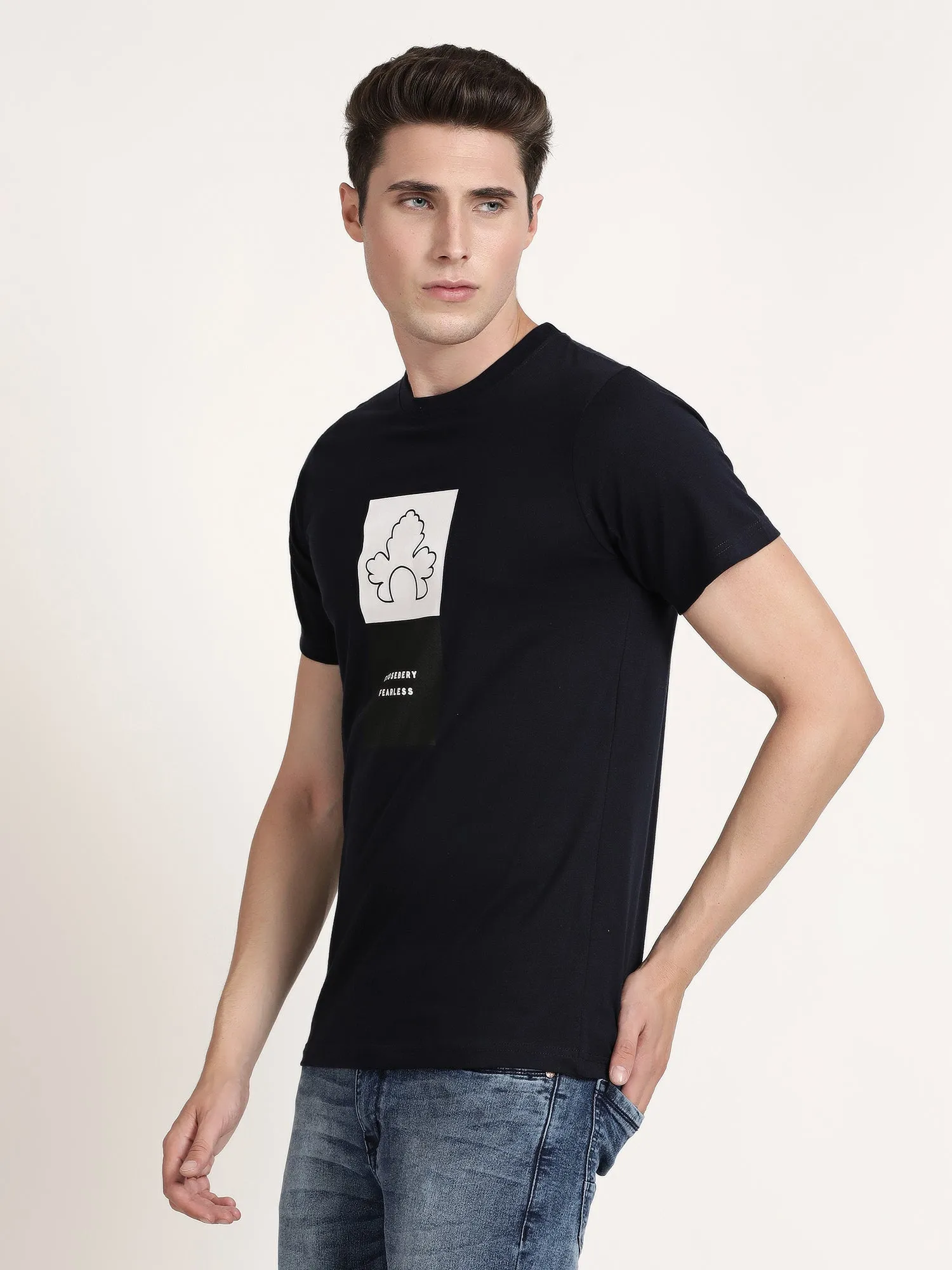 Men Black Round Collar T-shirt (SPINA1003)