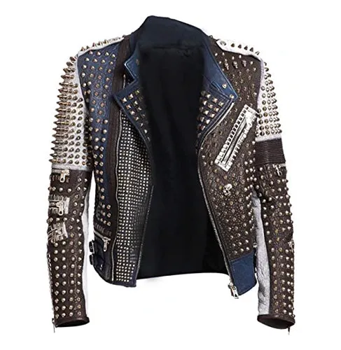 Men Cafe Racer Studded Style Premium Leather Jacket