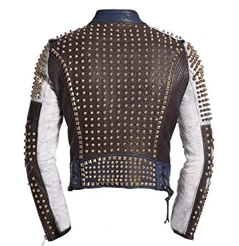 Men Cafe Racer Studded Style Premium Leather Jacket