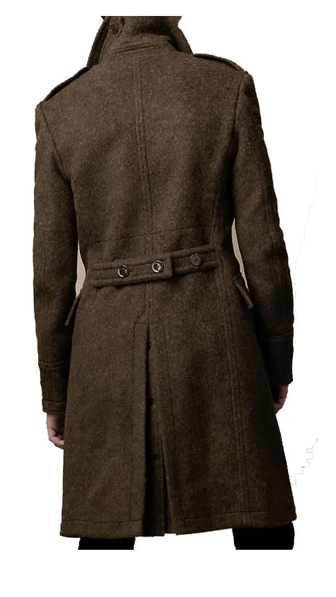 Men Double Breasted Chocolate Brown Woolen Trench Coat