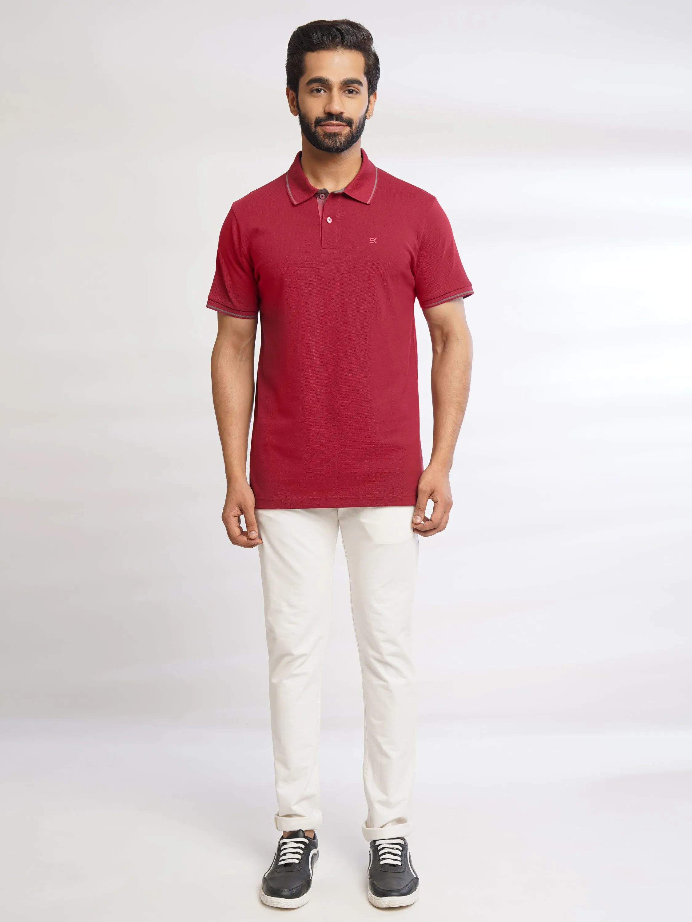 Men Maroon Tipping Polo T-Shirt