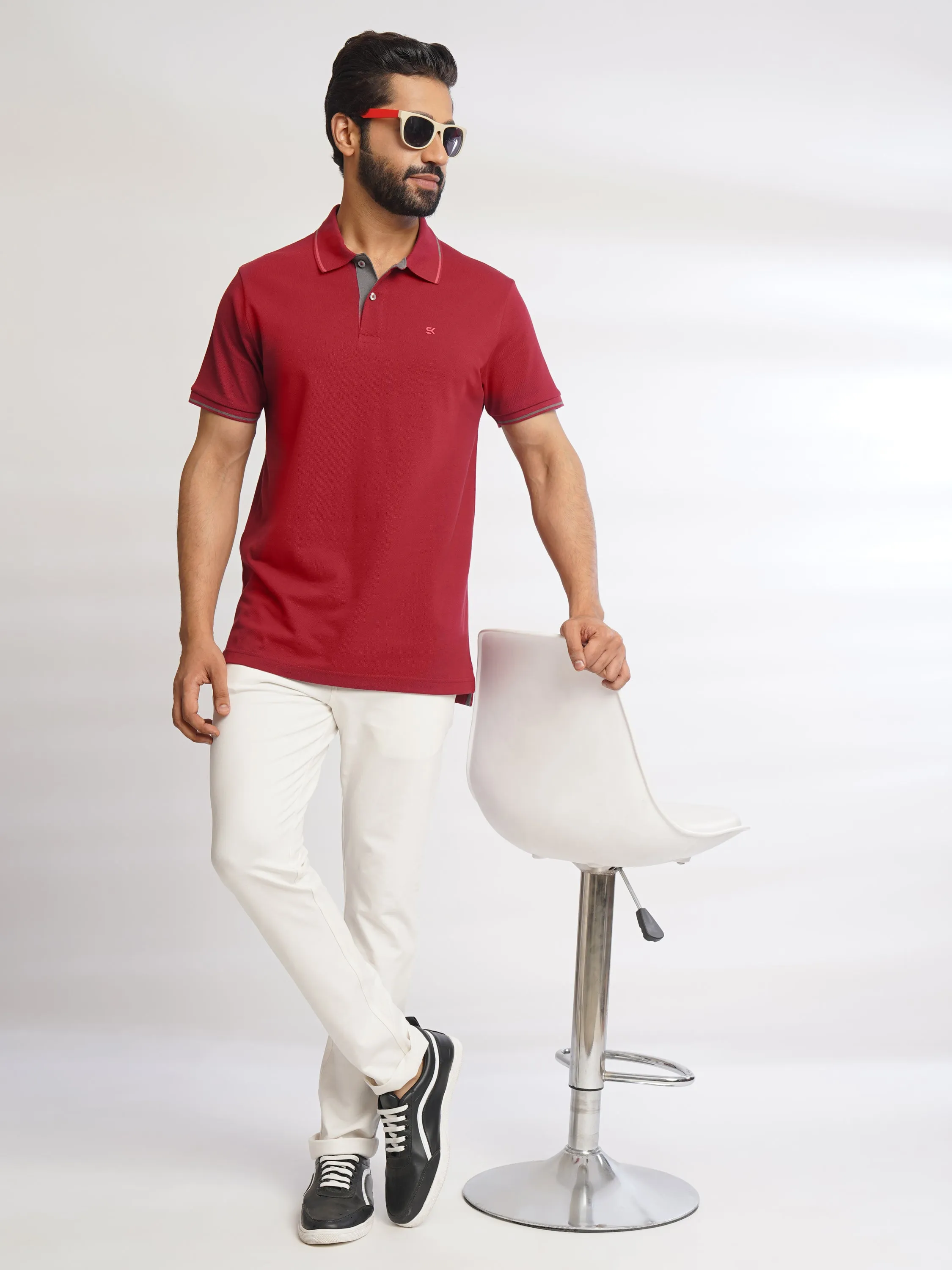 Men Maroon Tipping Polo T-Shirt