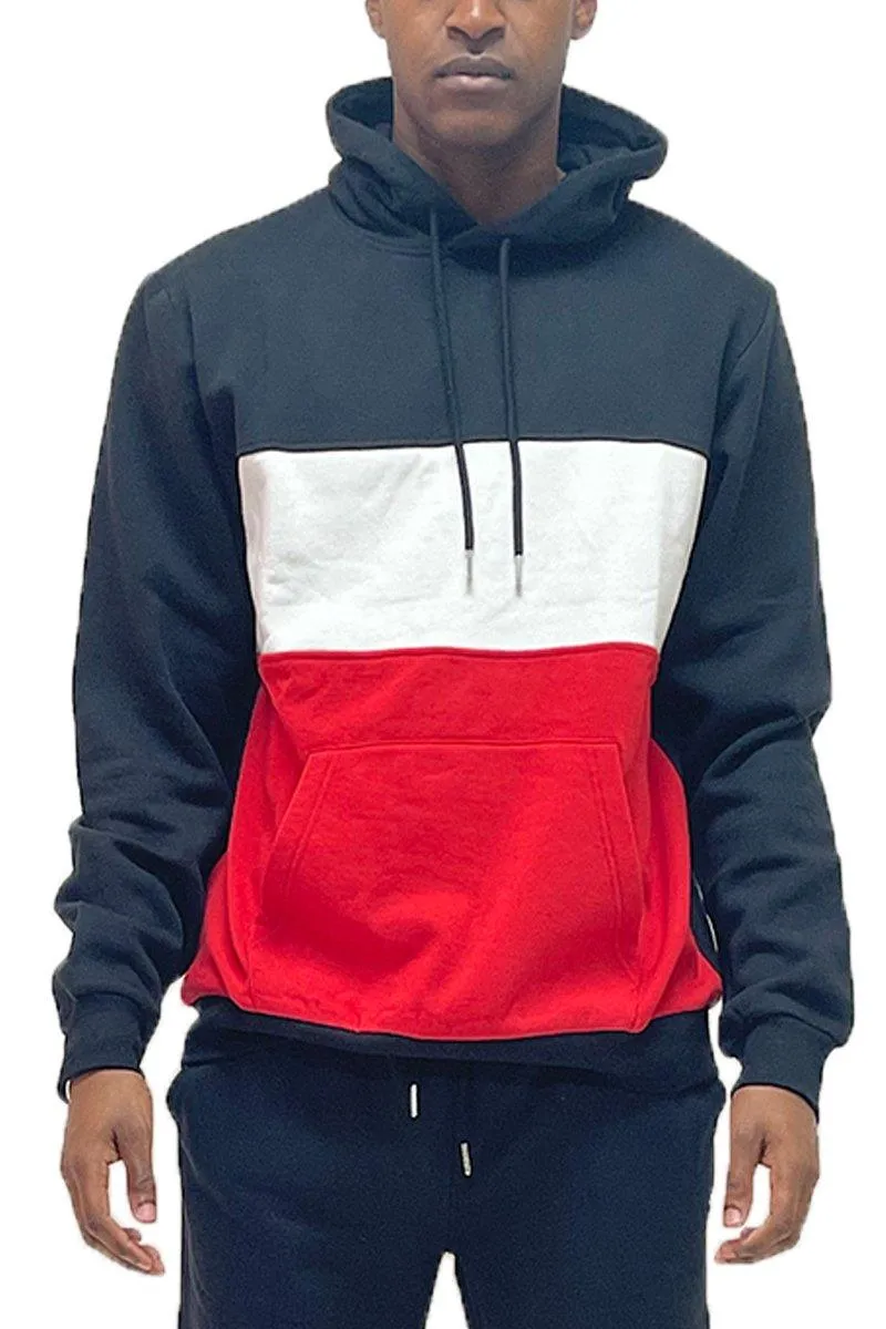 Mens Black Red Color Block Pullover Hoodie