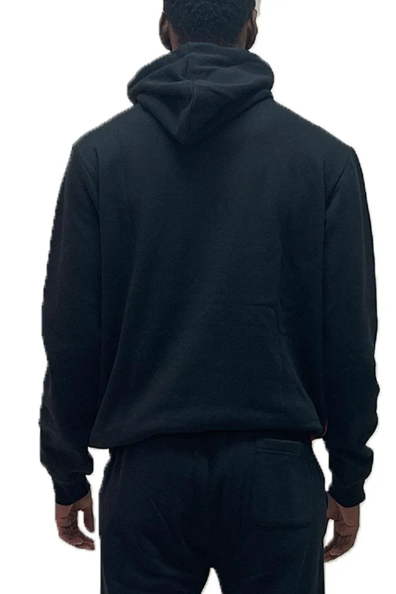 Mens Black Red Color Block Pullover Hoodie