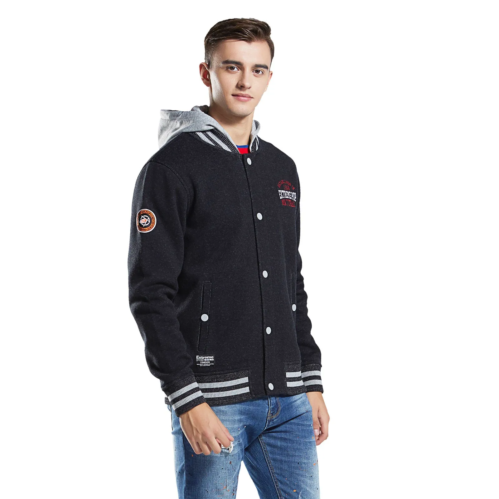 Mens hoodie sweatshirt cotton bonded hooded zip-up outwear jacket