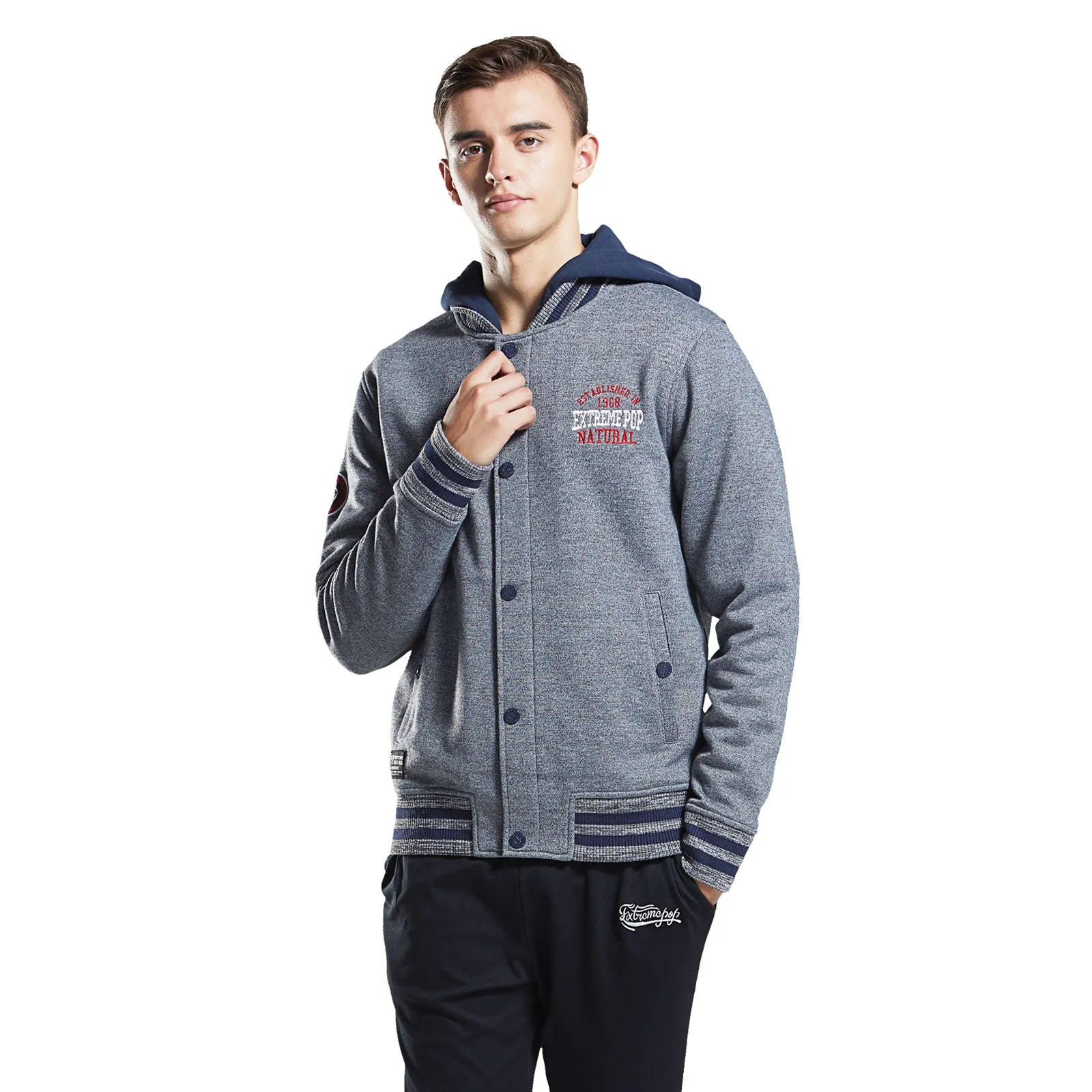 Mens hoodie sweatshirt cotton bonded hooded zip-up outwear jacket