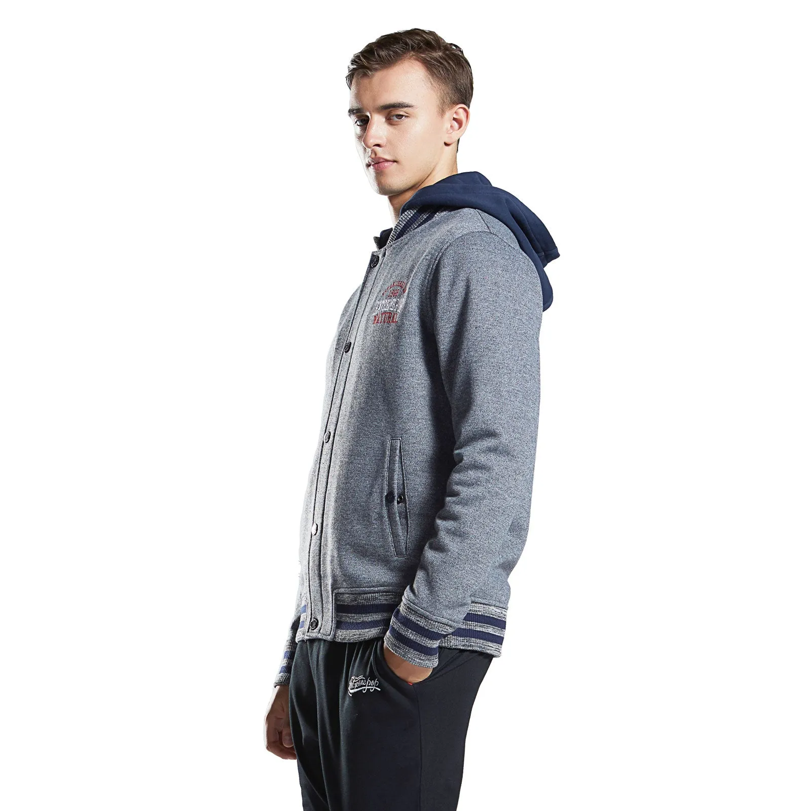 Mens hoodie sweatshirt cotton bonded hooded zip-up outwear jacket