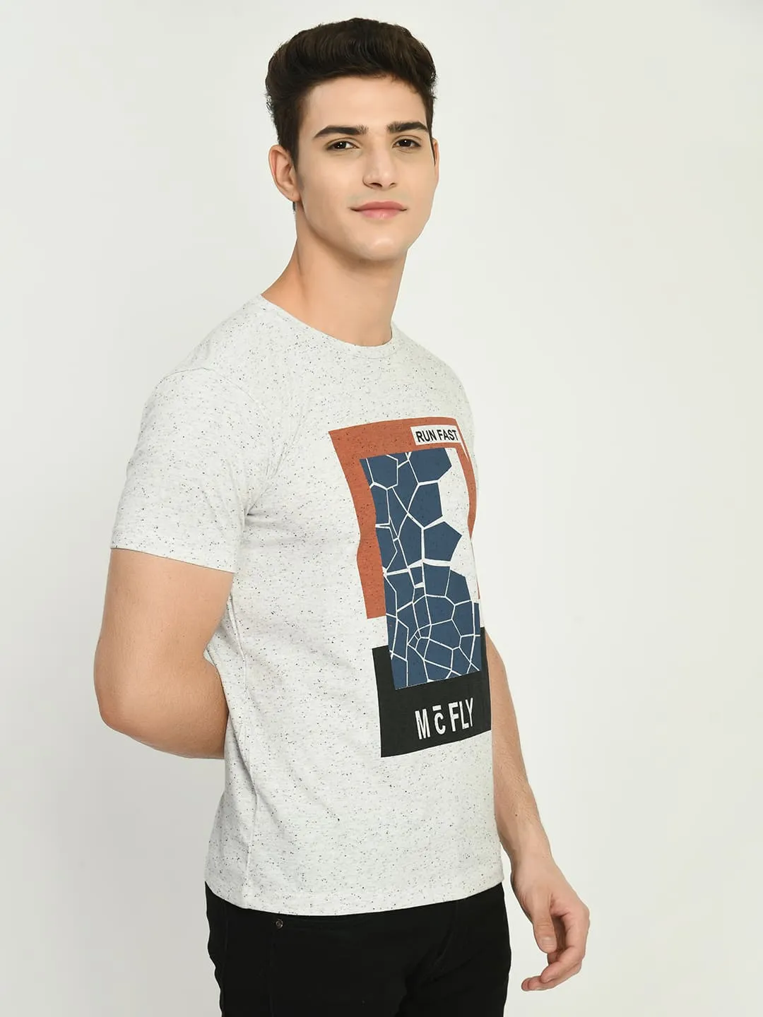 Men’s Printed Round Neck T-Shirt - Light Gray