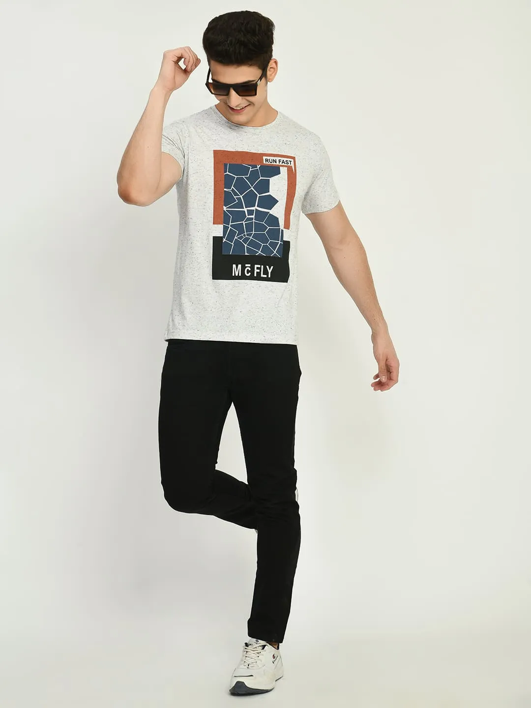 Men’s Printed Round Neck T-Shirt - Light Gray