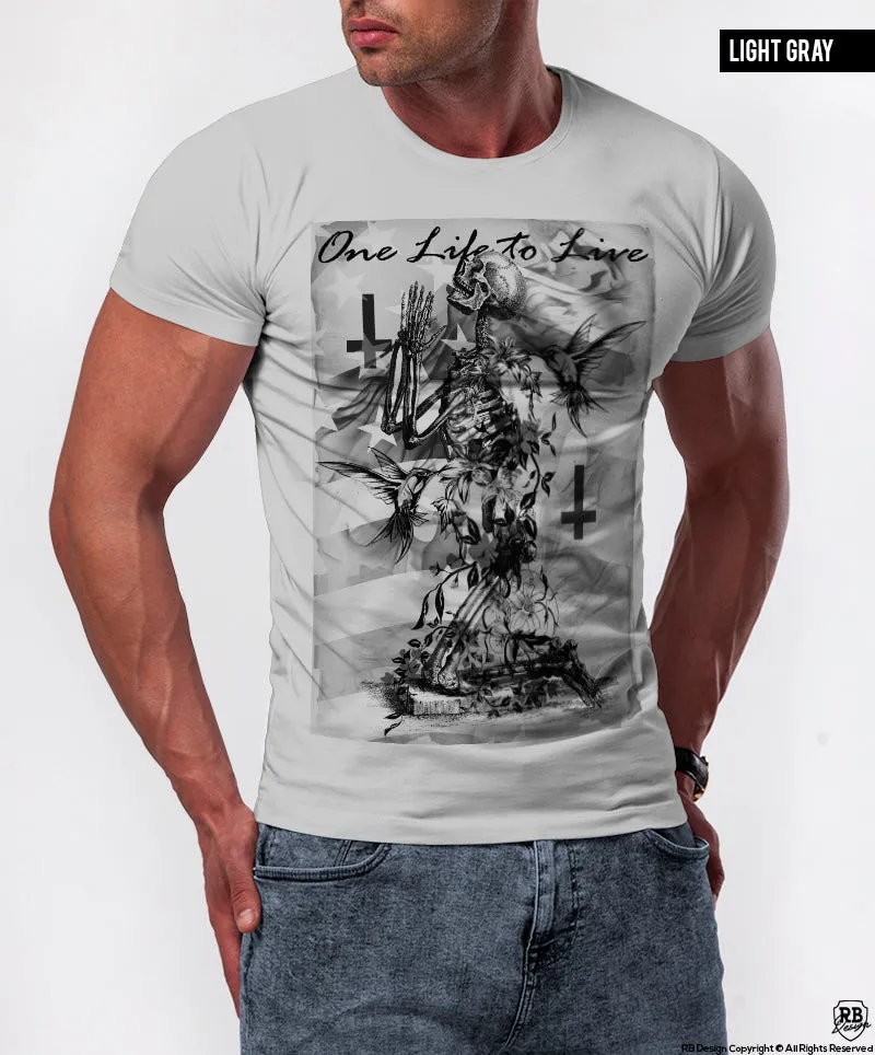 Men's T-shirt Skeleton Prayer "One Life to Live" Creepy  Fashion Graphic Tee / Color Option / MD685