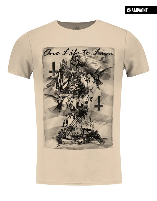 Men's T-shirt Skeleton Prayer "One Life to Live" Creepy  Fashion Graphic Tee / Color Option / MD685