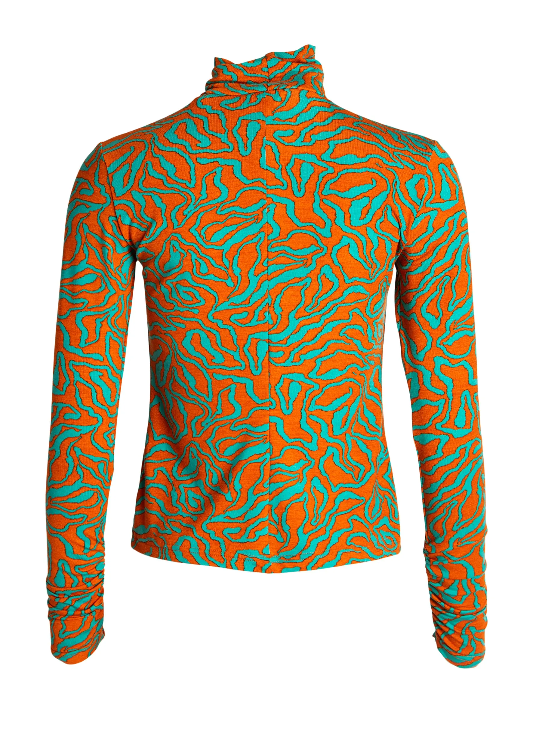 Mila Turtle Neck Shirt Hazy Turquoise & Burned Orange