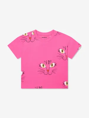 Mini Rodini Girls Cat Face T-Shirt in Pink