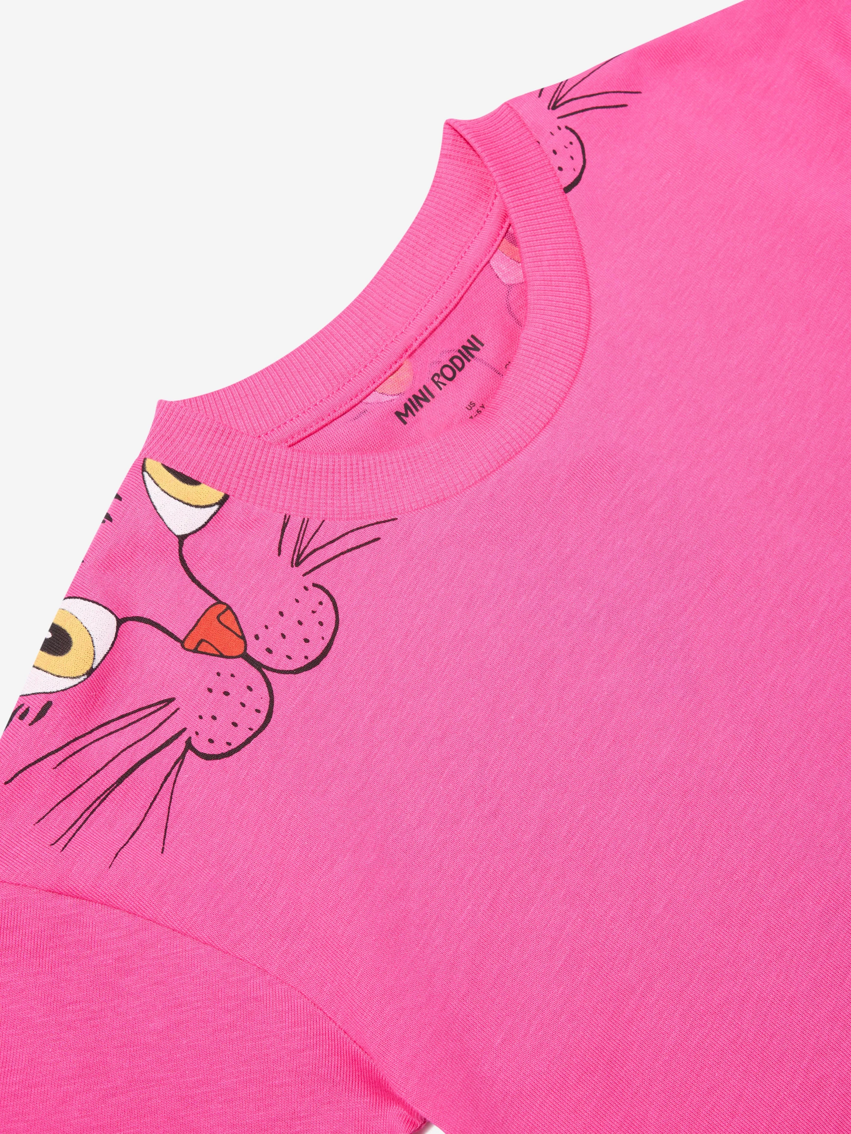 Mini Rodini Girls Cat Face T-Shirt in Pink