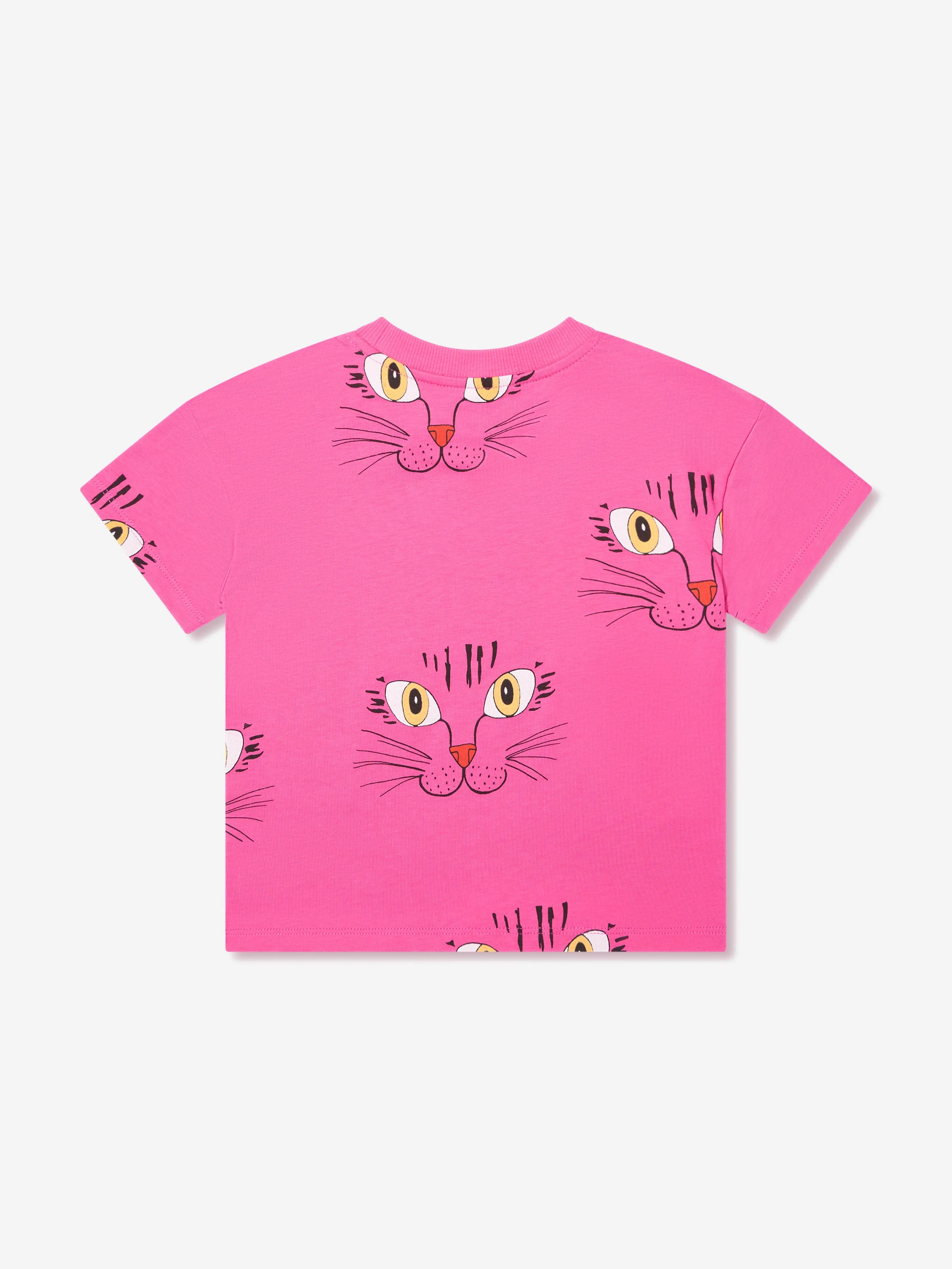 Mini Rodini Girls Cat Face T-Shirt in Pink