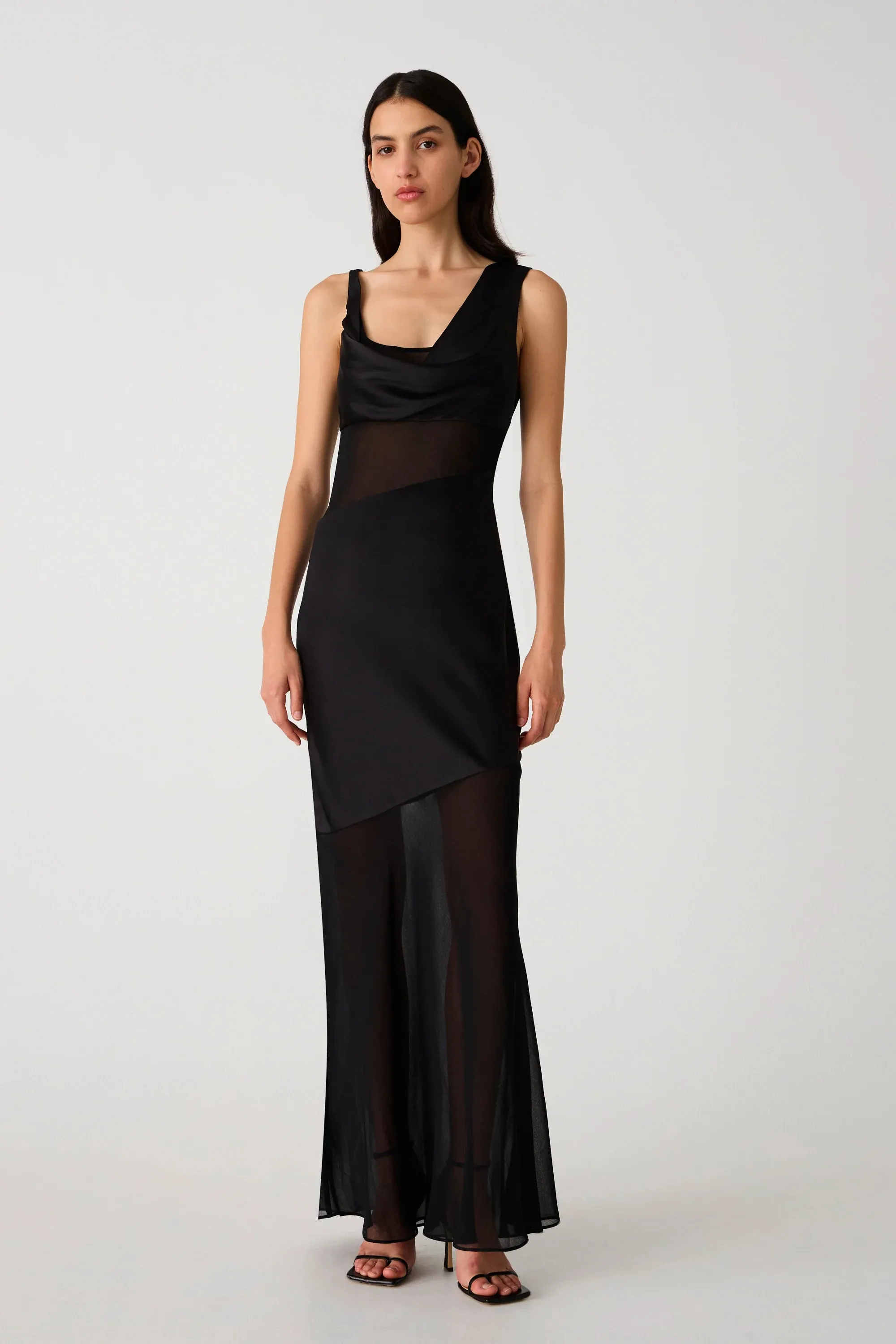 MISHA | Idalia Satin & Georgette Maxi Dress - Black