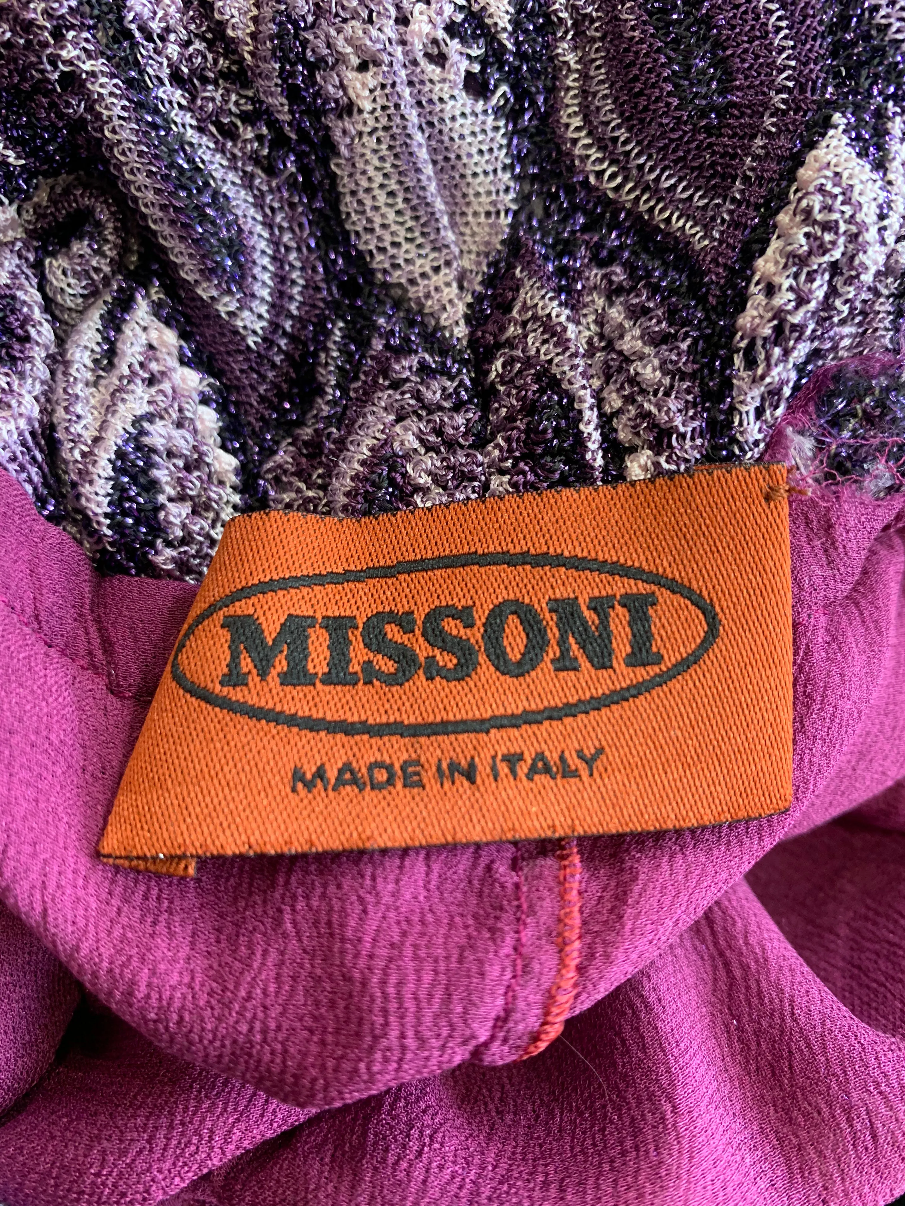 Missoni 2000s Purple Lurex Flame Stitch Knit Mini Dress