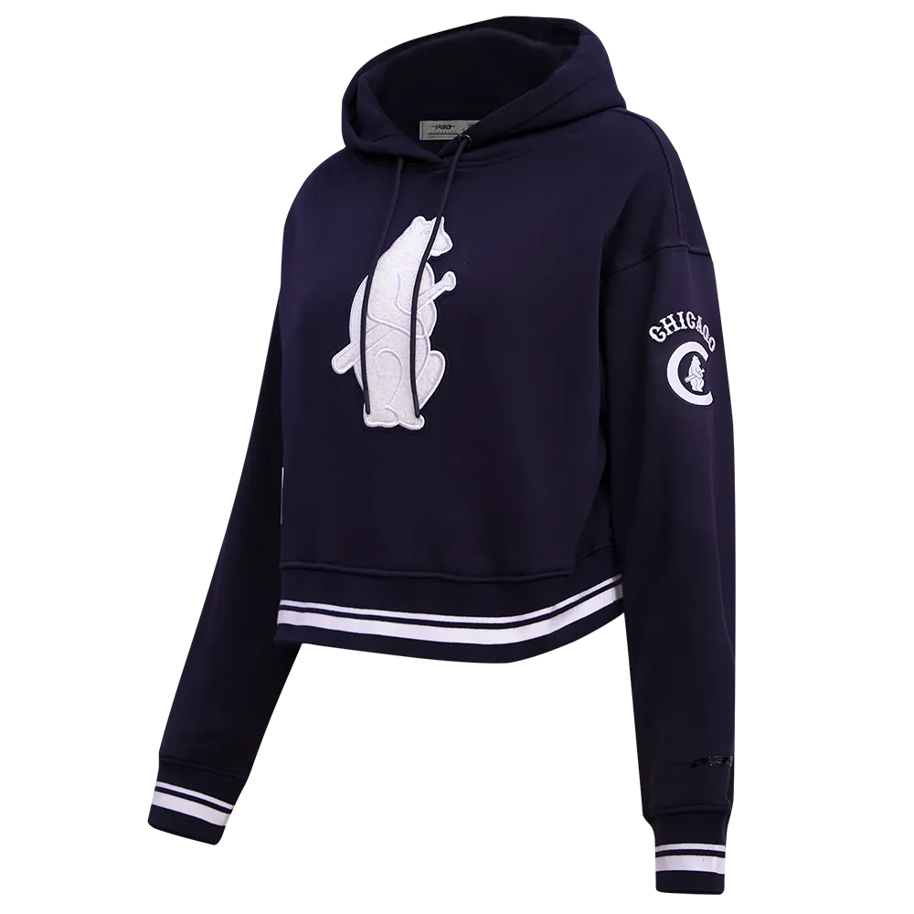 MLB CHICAGO CUBS RETRO CLASSIC WOMEN'S CROPPED PO HOODIE (MIDNIGHT NAVY)