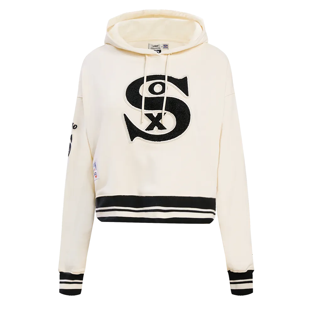 MLB CHICAGO WHITE SOX WOMEN'S RETRO CLASSIC WOMEN'S RIB CROPPED PO HOODIE (EGGSHELL/BLACK)