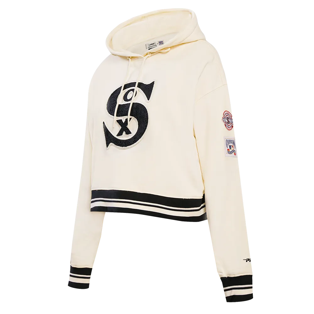 MLB CHICAGO WHITE SOX WOMEN'S RETRO CLASSIC WOMEN'S RIB CROPPED PO HOODIE (EGGSHELL/BLACK)