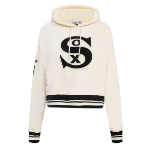 MLB CHICAGO WHITE SOX WOMEN'S RETRO CLASSIC WOMEN'S RIB CROPPED PO HOODIE (EGGSHELL/BLACK)