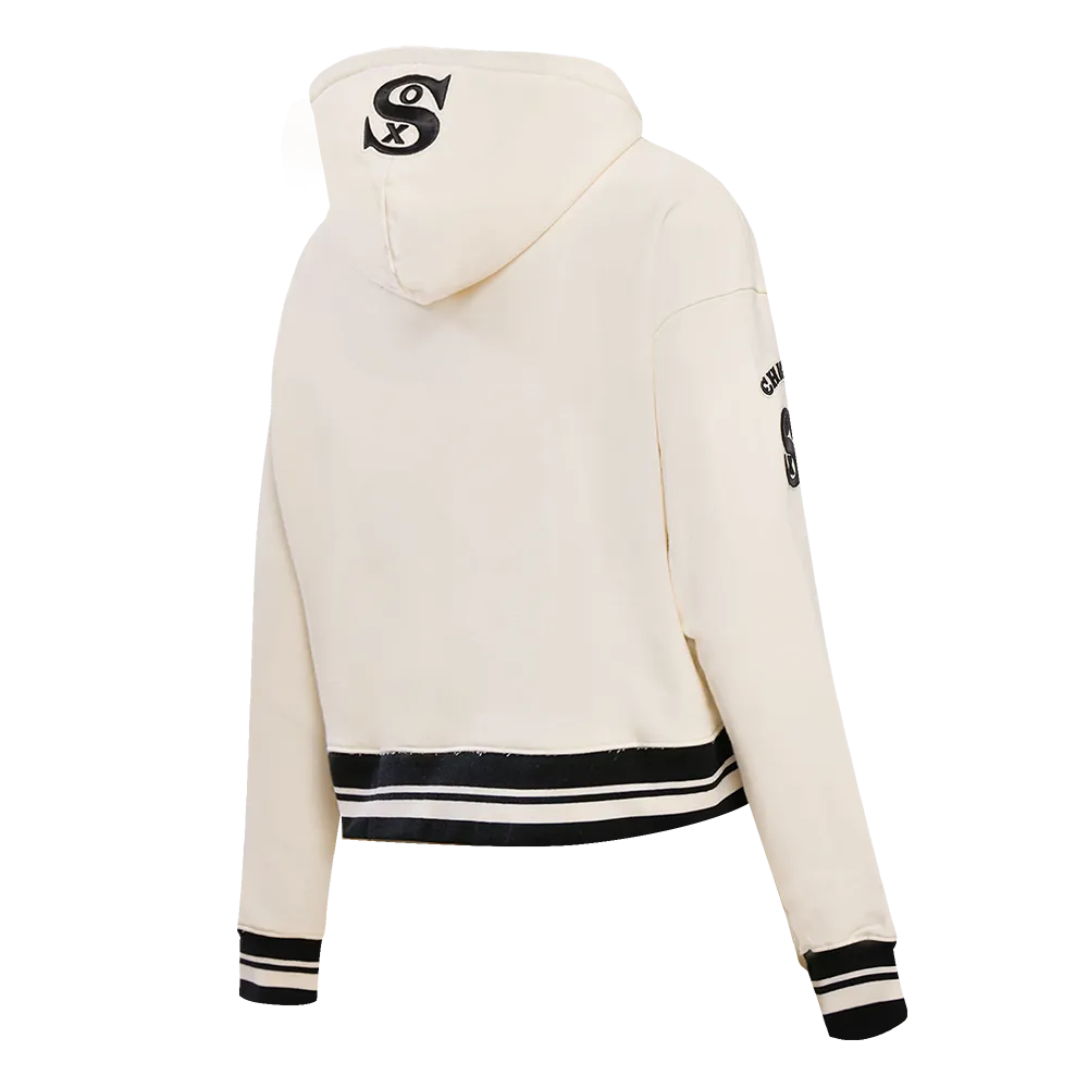 MLB CHICAGO WHITE SOX WOMEN'S RETRO CLASSIC WOMEN'S RIB CROPPED PO HOODIE (EGGSHELL/BLACK)