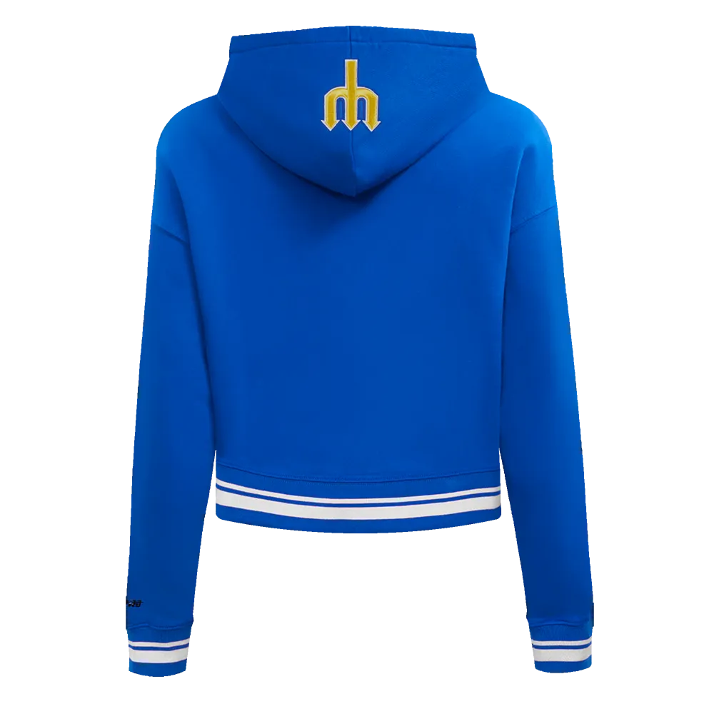 MLB SEATTLE MARINERS RETRO CLASSIC WOMEN'S RIB CROPPED PO HOODIE (ROYAL BLUE)