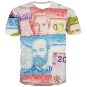 Money T shirts Men Chile Tshirts Casual Chilean Peso Shirt Print Geometric T-shirts Graphic Harajuku Tshirts Novelty