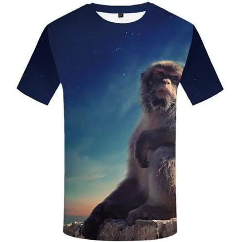 Monkey T shirts Men Galaxy Space T shirts Funny Animal T-shirts 3d Mountain Tshirts Casual Nebula Shirt Print Short Sleeve