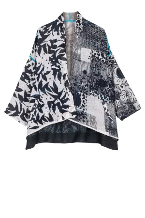 MONOTONE TWILIGHT PRINT KANTHA MINI KIMONO JKT - tp2055-wht -