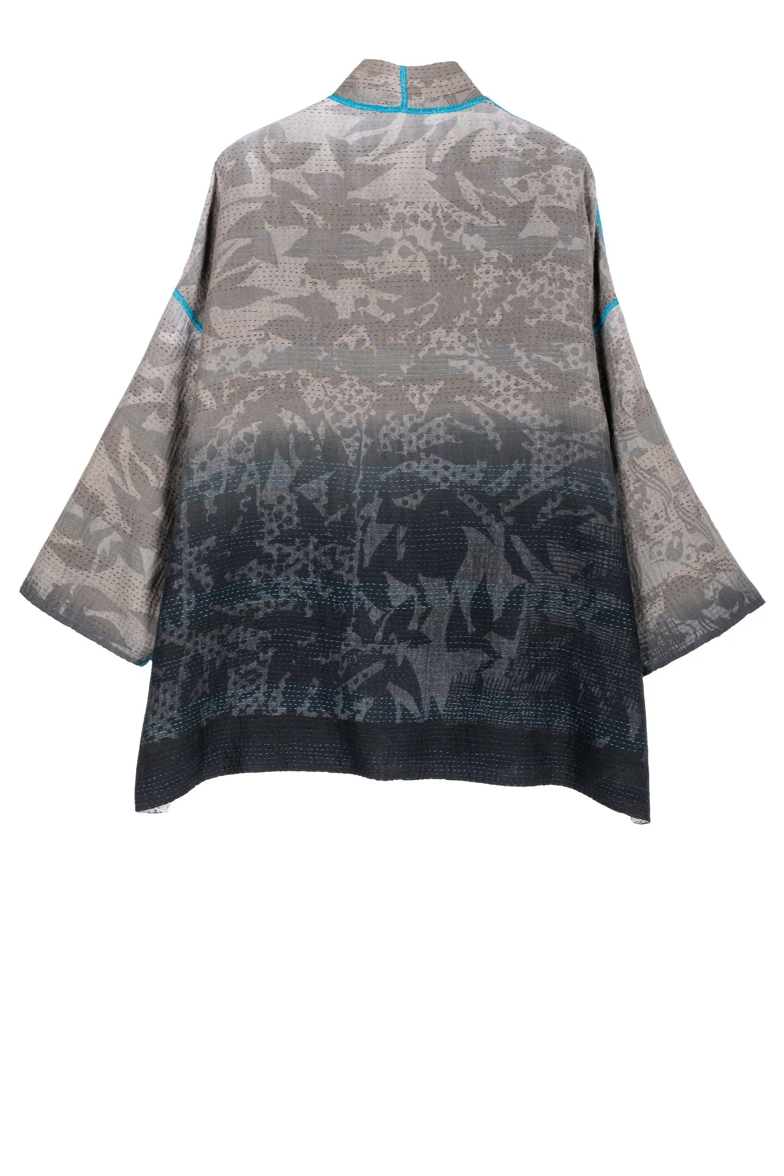 MONOTONE TWILIGHT PRINT KANTHA MINI KIMONO JKT - tp2055-wht -