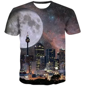 Moon T-shirt Men Galaxy Tshirts Casual City T-shirts Graphic Nebula T shirts Funny