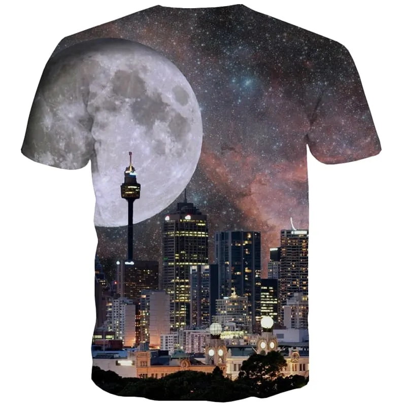 Moon T-shirt Men Galaxy Tshirts Casual City T-shirts Graphic Nebula T shirts Funny