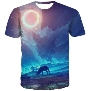 Moon T-shirt Men Graffiti Tshirt Printed Deer Tshirt Anime Animal Tshirts Novelty