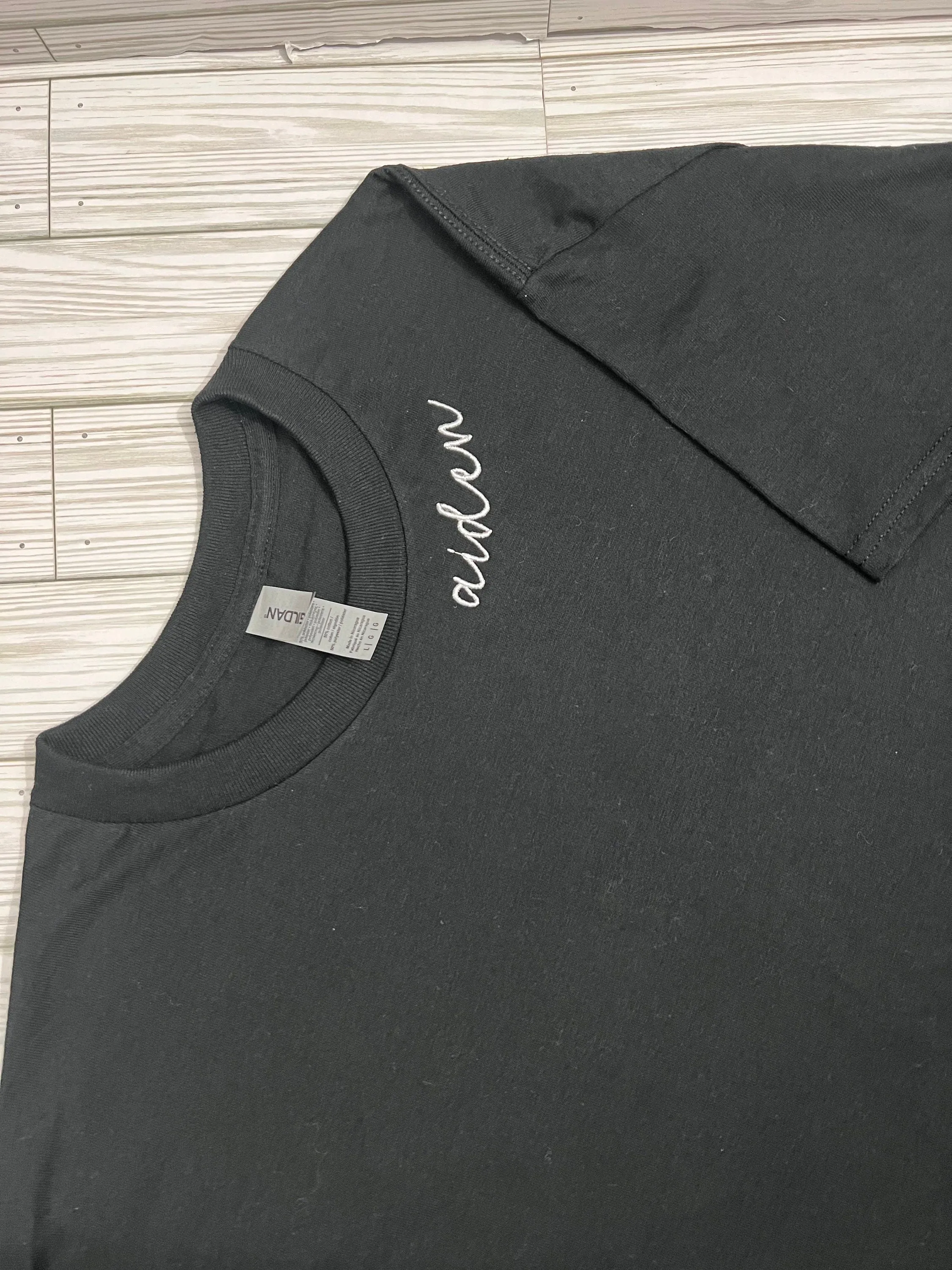 Name Script Embroidered T-Shirt | Custom Crewneck Name T-Shirt | Script Name T-Shirt