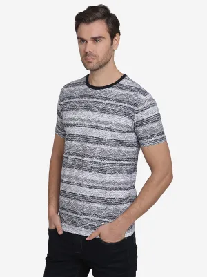 Navy Blue & Grey Printed Slim Fit T-Shirt  | JadeBlue