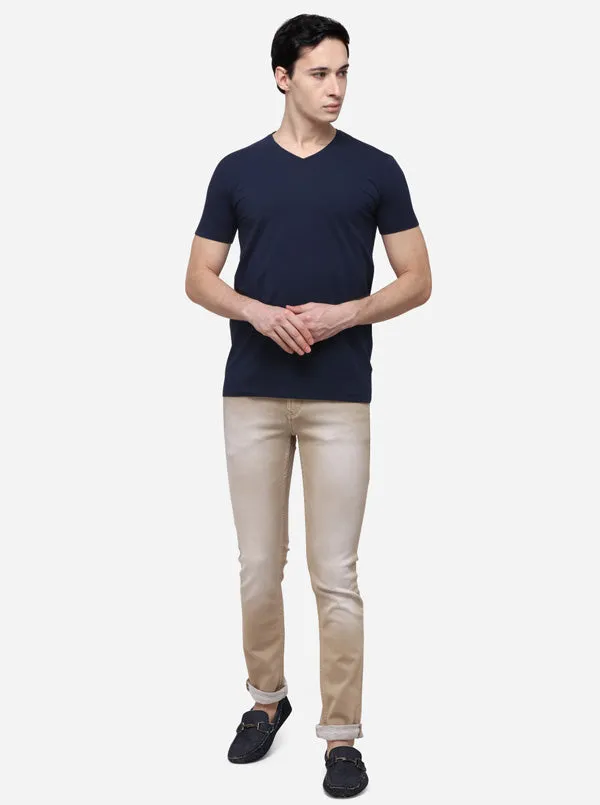 Navy Blue Slim Fit Solid T-Shirt | JadeBlue