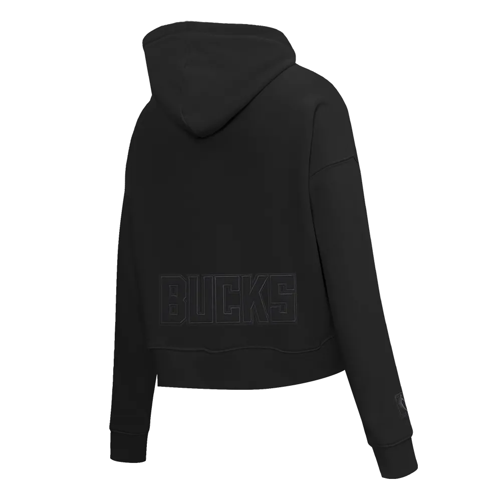 NBA MILWAUKEE BUCKS NEUTRAL WOMEN'S CROPPED PO HOODIE (BLACK)