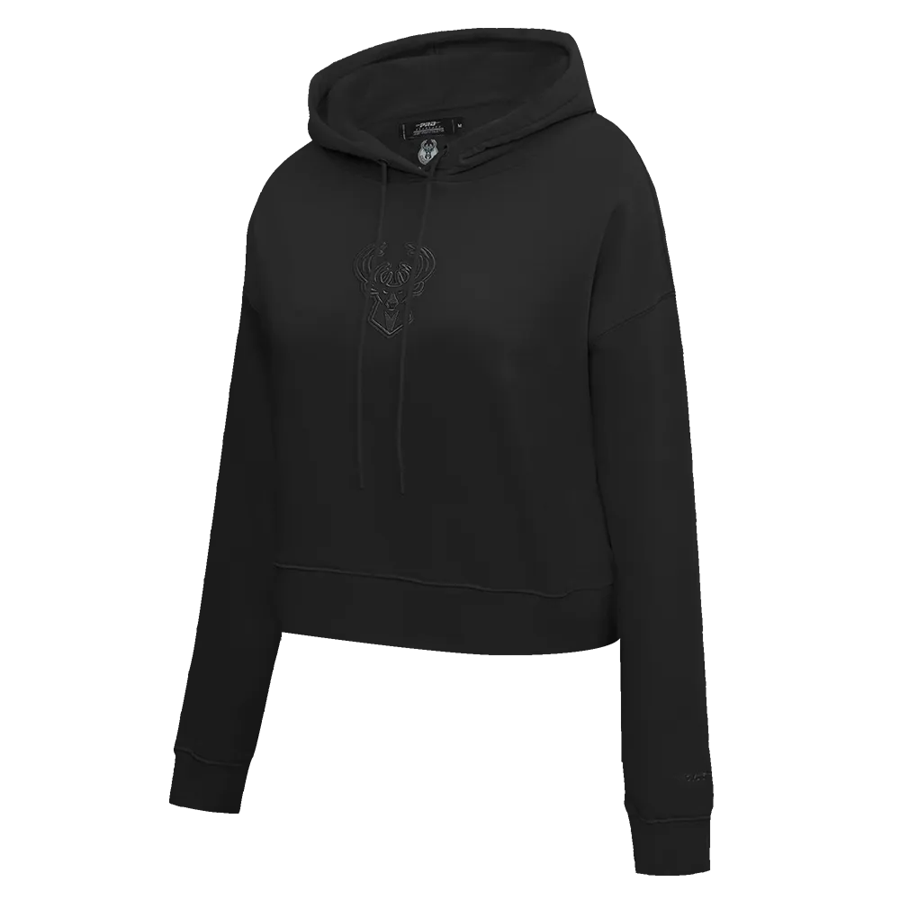 NBA MILWAUKEE BUCKS NEUTRAL WOMEN'S CROPPED PO HOODIE (BLACK)