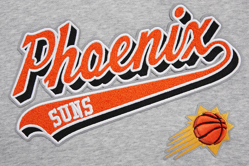 NBA PHOENIX SUNS SCRIPT TAIL WOMEN'S RIB FLC CROPPED PO HOODIE (HEATHER GRAY/BLACK)