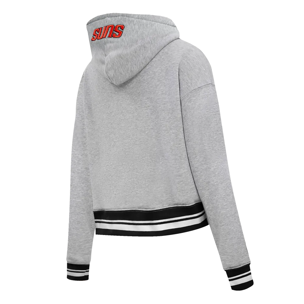 NBA PHOENIX SUNS SCRIPT TAIL WOMEN'S RIB FLC CROPPED PO HOODIE (HEATHER GRAY/BLACK)