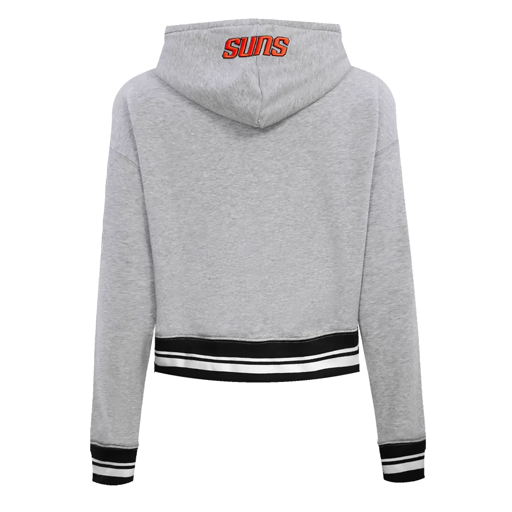 NBA PHOENIX SUNS SCRIPT TAIL WOMEN'S RIB FLC CROPPED PO HOODIE (HEATHER GRAY/BLACK)