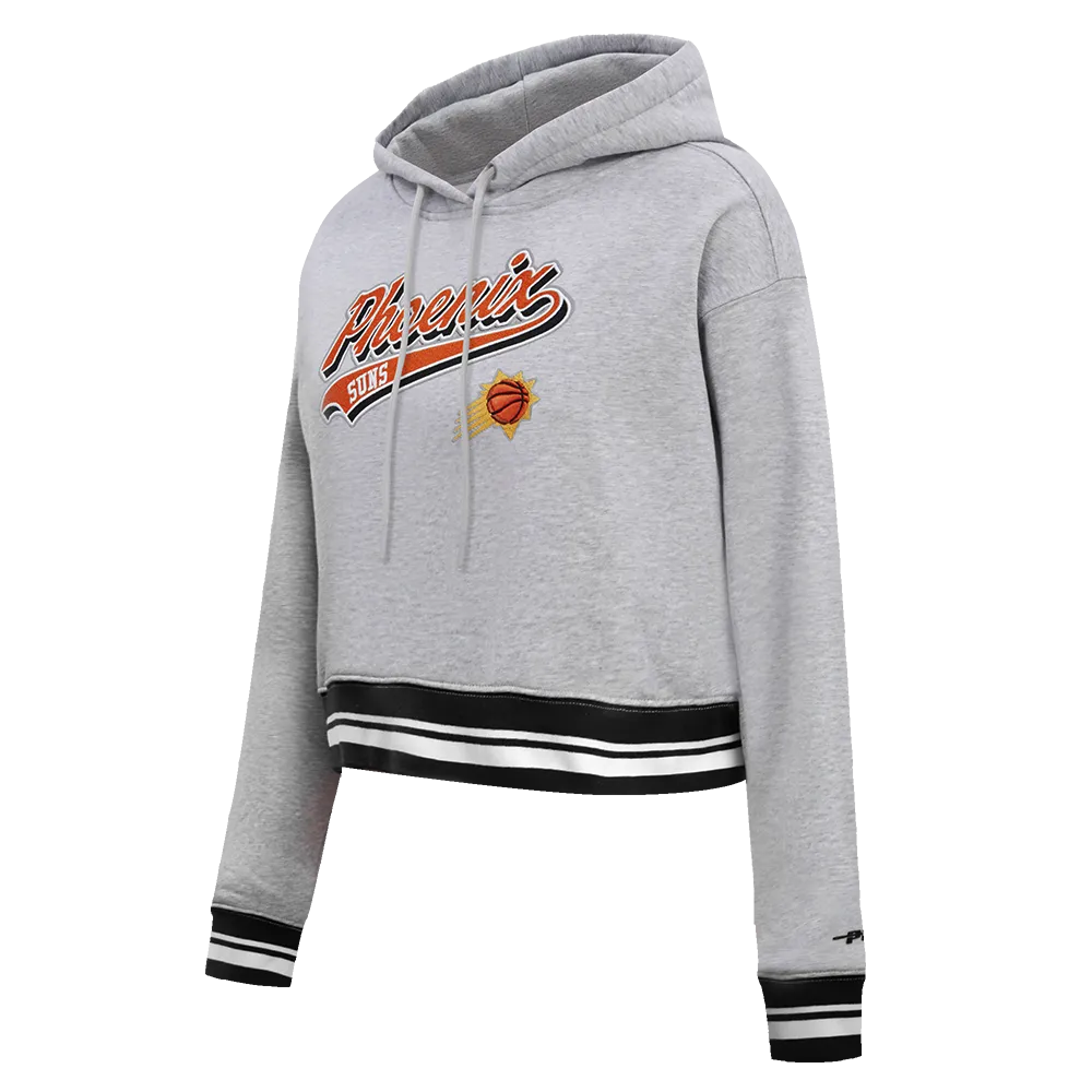 NBA PHOENIX SUNS SCRIPT TAIL WOMEN'S RIB FLC CROPPED PO HOODIE (HEATHER GRAY/BLACK)