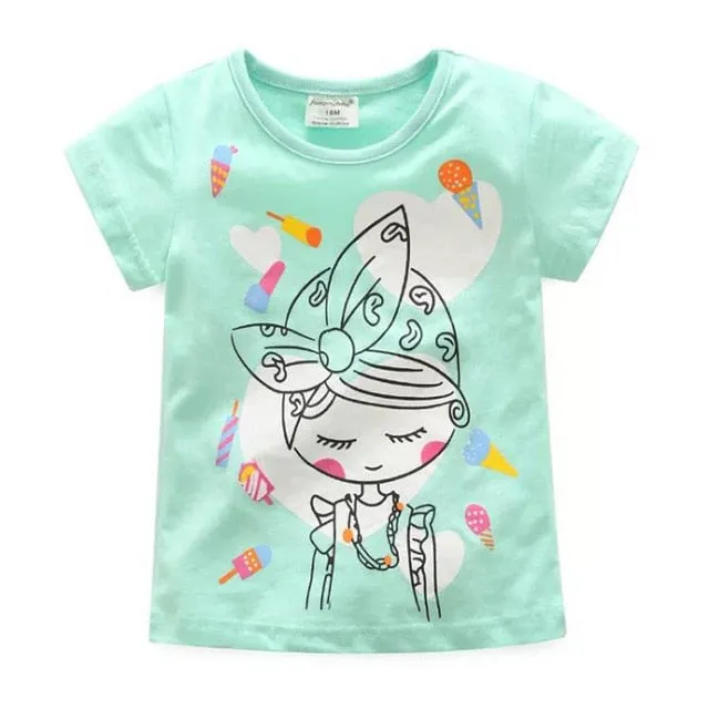 New Kids Girl T Shirt Summer Baby Cotton Tops Clothing Cartoon T-shirts Short Sleeve