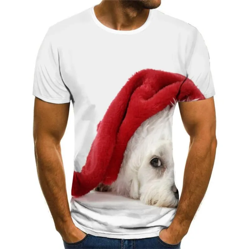 New Year T shirts Men Animal Tshirts Casual Christmas T-shirts Graphic Dog Tshirts Cool