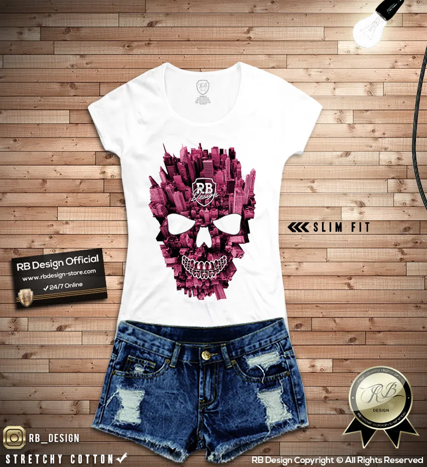 New York Manhattan Skull T-shirt Unique Ladies Graphic Tank Top WD346