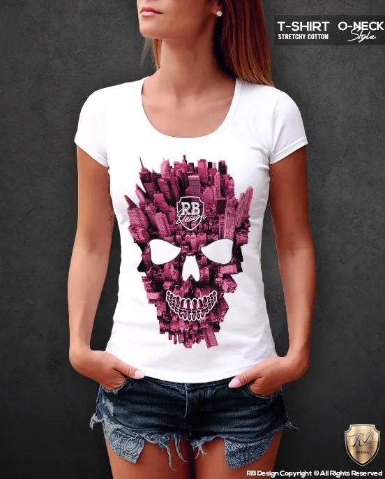 New York Manhattan Skull T-shirt Unique Ladies Graphic Tank Top WD346