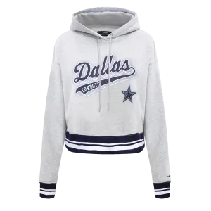 NFL DALLAS COWBOYS SCRIPT TAIL WOMEN'S RIB FLC CROPPED PO HOODIE (HEATHER GREY/MIDNIGHT NAVY)