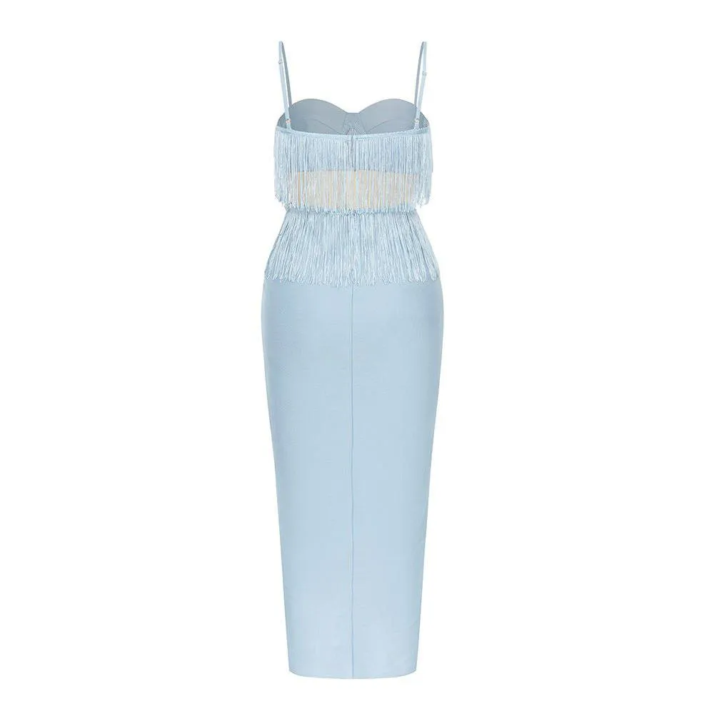 Norah Fringe Trim Split Thigh Bustier Cami Midi Dress