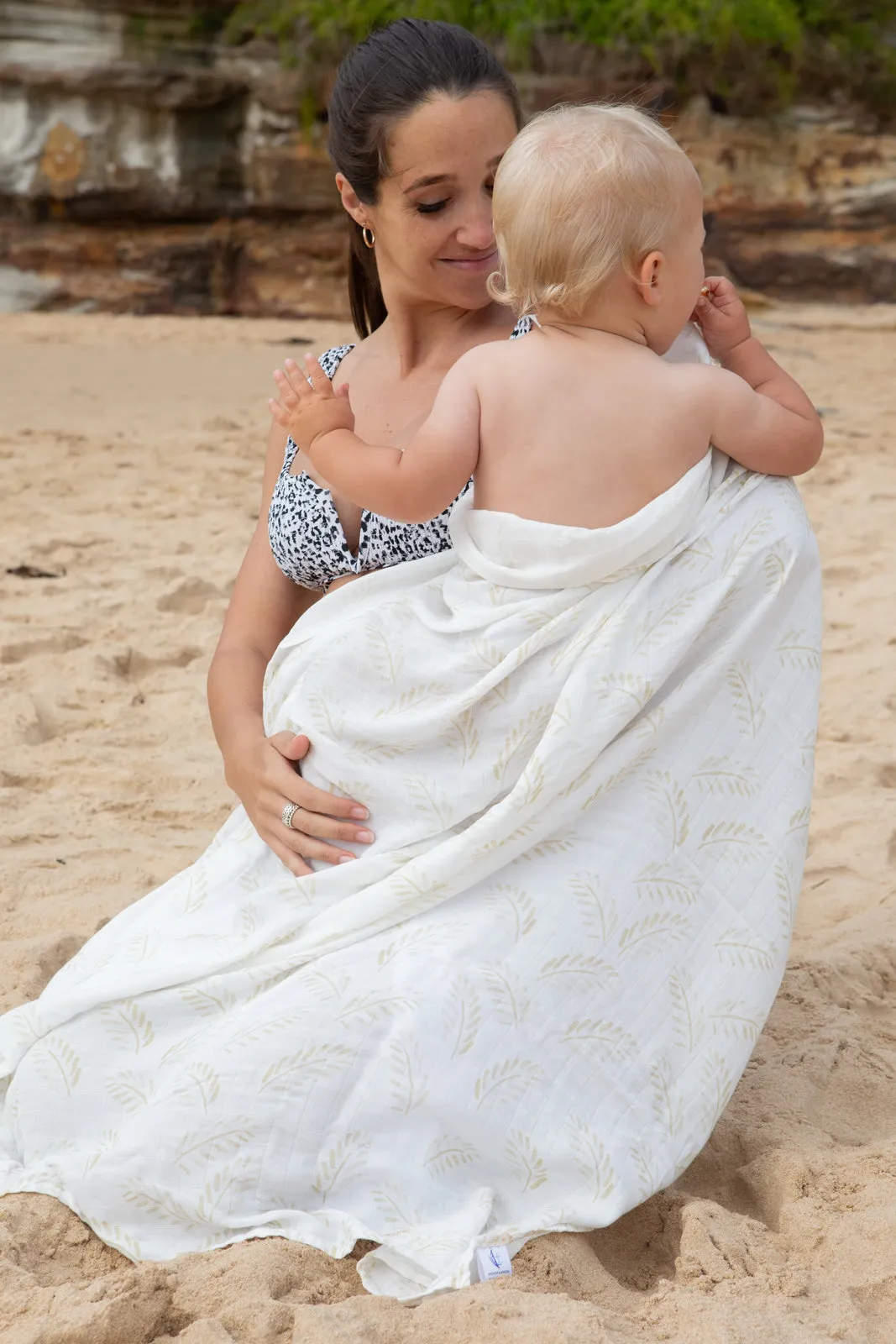 Organic Bamboo Cotton Swaddle & Cot Sheet - Gold Fern